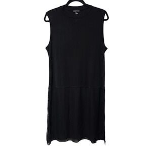 Eileen Fisher Medium Black Sleeveless Tunic Top Tank Chiffon Sheer Minimalist